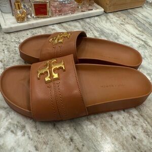COPY - Tory Burch Brown Slide Sandals with Gold Accent